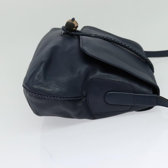 GUCCI Shoulder Bag Leather Blue Gold 338985 Auth 123404