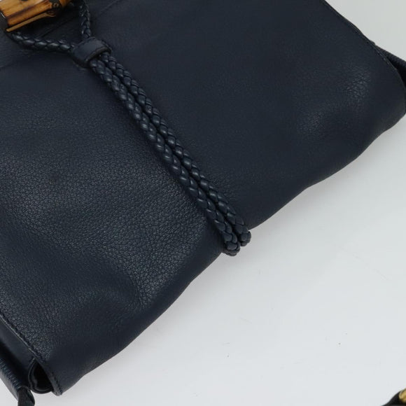 GUCCI Shoulder Bag Leather Blue Gold 338985 Auth 123404