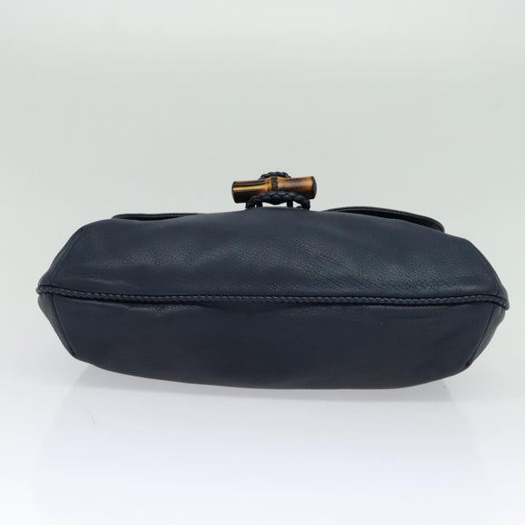 GUCCI Schoudertas Leer Blauw Goud 338985 Auth 123404