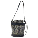 FENDI Zucchino Canvas Shoulder Bag Navy Silver Auth 123405-1