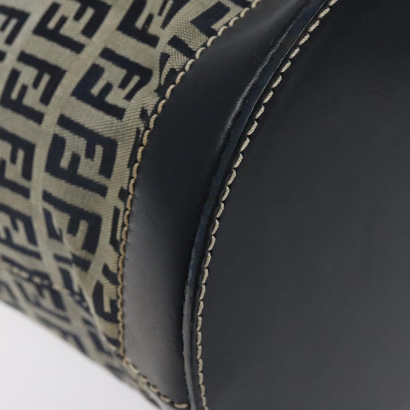 FENDI Zucchino Canvas Shoulder Bag Navy Silver Auth 123405