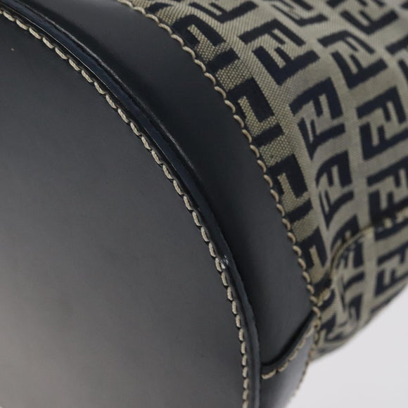 FENDI Zucchino Canvas Shoulder Bag Navy Silver Auth 123405