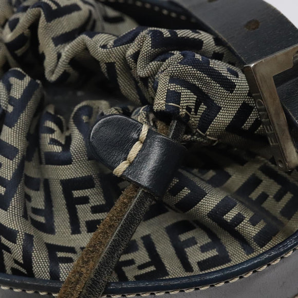 FENDI Zucchino Canvas Shoulder Bag Navy Silver Auth 123405