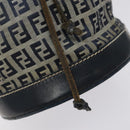 FENDI Zucchino Canvas Shoulder Bag Navy Silver Auth 123405-19