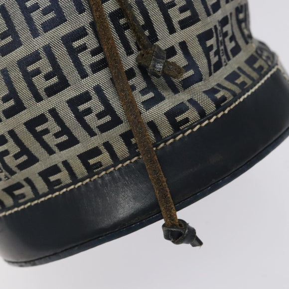 FENDI Zucchino Canvas Shoulder Bag Navy Silver Auth 123405