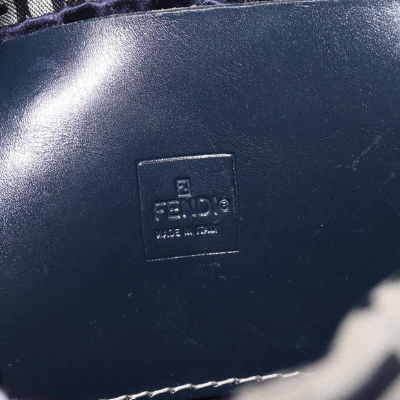FENDI Zucchino Canvas Shoulder Bag Navy Silver Auth 123405