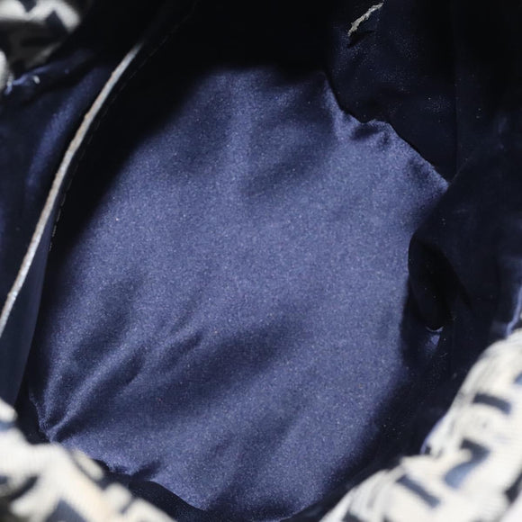 FENDI Zucchino Canvas Shoulder Bag Navy Silver Auth 123405