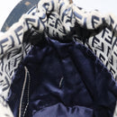 FENDI Zucchino Canvas Shoulder Bag Navy Silver Auth 123405-21