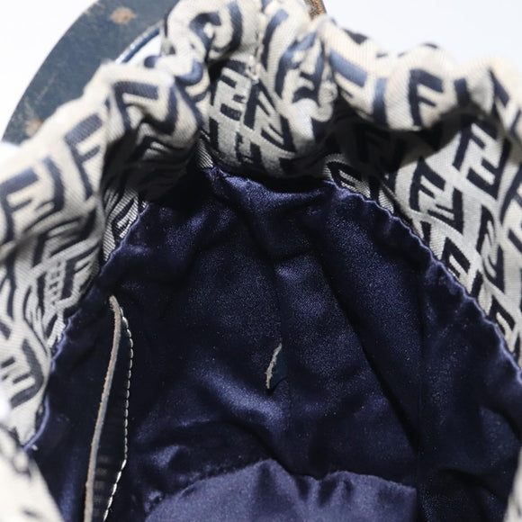 FENDI Zucchino Canvas Shoulder Bag Navy Silver Auth 123405