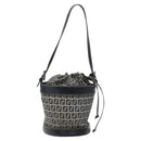 FENDI Zucchino Canvas Shoulder Bag Navy Silver Auth 123405-13