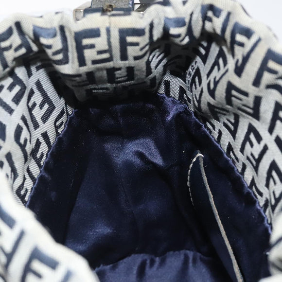 FENDI Zucchino Canvas Shoulder Bag Navy Silver Auth 123405