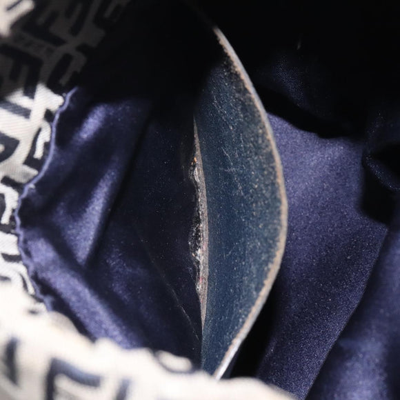 FENDI Zucchino Canvas Shoulder Bag Navy Silver Auth 123405