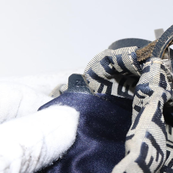 FENDI Zucchino Canvas Shoulder Bag Navy Silver Auth 123405