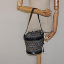 FENDI Zucchino Canvas Shoulder Bag Navy Silver Auth 123405-23