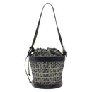 FENDI Zucchino Canvas Shoulder Bag Navy Silver Auth 123405-2