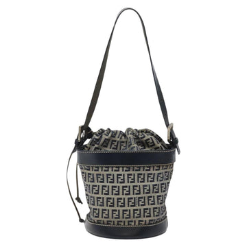 FENDI Zucchino Canvas Shoulder Bag Navy Silver Auth 123405 - 0