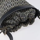 FENDI Zucchino Canvas Shoulder Bag Navy Silver Auth 123405-6