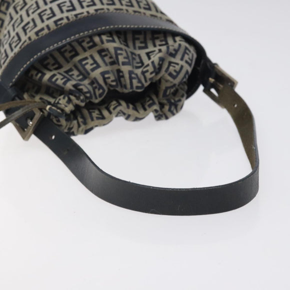 FENDI Zucchino Canvas Shoulder Bag Navy Silver Auth 123405