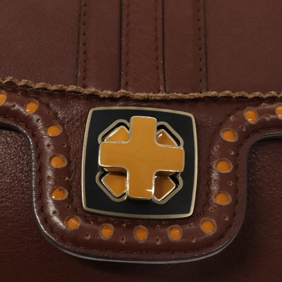 BALLY Hand Bag Leather 2way Brown Gold Auth 123408