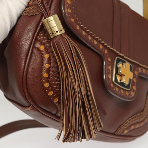 BALLY Hand Bag Leather 2way Brown Gold Auth 123408