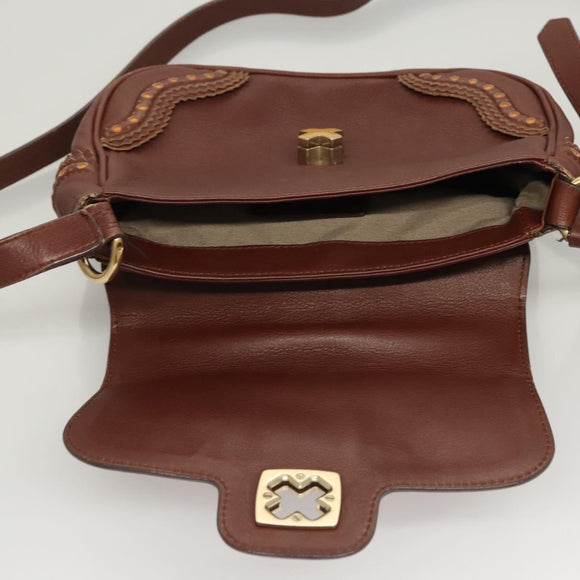 BALLY Hand Bag Leather 2way Brown Gold Auth 123408