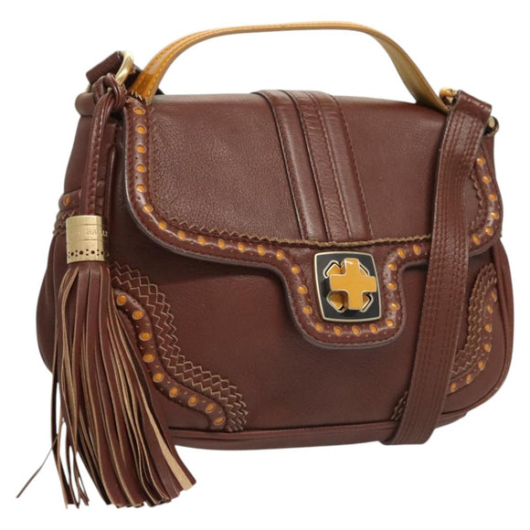 BALLY Hand Bag Leather 2way Brown Gold Auth 123408