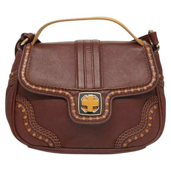 BALLY Hand Bag Leather 2way Brown Gold Auth 123408