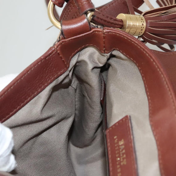 BALLY Hand Bag Leather 2way Brown Gold Auth 123408