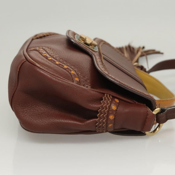 BALLY Hand Bag Leather 2way Brown Gold Auth 123408