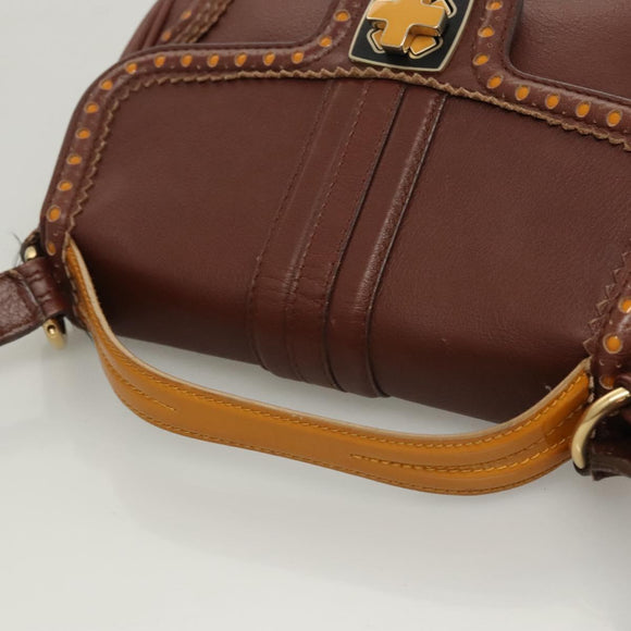 BALLY Hand Bag Leather 2way Brown Gold Auth 123408