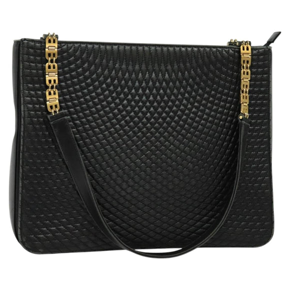 BALLY Shoulder Bag Leather Black Gold Auth 123425