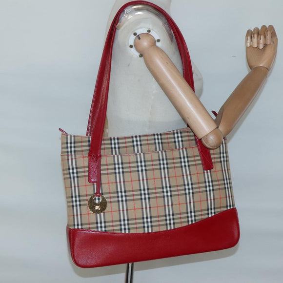 BURBERRY Nova Check Shoulder Bag Canvas Beige Gold Auth 123426