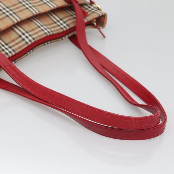 BURBERRY Nova Check Shoulder Bag Canvas Beige Gold Auth 123426