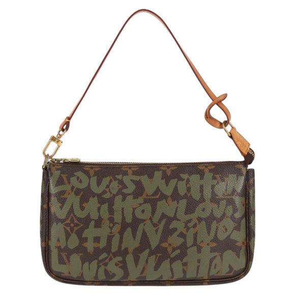 LOUIS VUITTON Graffiti Pochette Accessoires Pouch Khaki M92191 Auth 123438V
