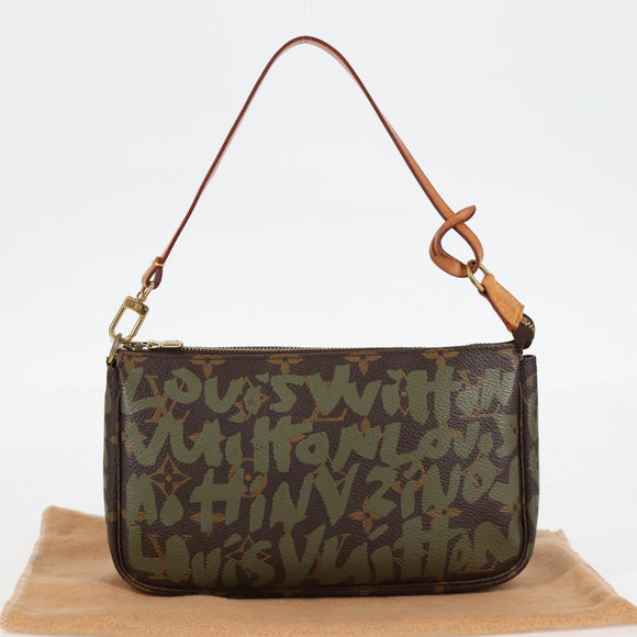 LOUIS VUITTON Graffiti Pochette Accessoires Pouch Khaki M92191 Auth 123438V