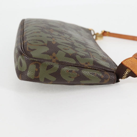 LOUIS VUITTON Graffiti Pochette Accessoires Pouch Khaki M92191 Auth 123438V
