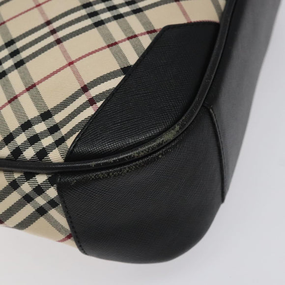 BURBERRY Nova Check Shoulder Bag Canvas Beige Silver Auth 123493