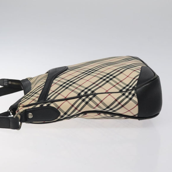 BURBERRY Nova Check Shoulder Bag Canvas Beige Silver Auth 123493
