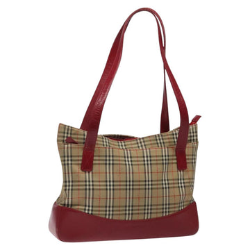 BURBERRY Nova Check Tote Bag Canvas Beige Gold Auth 123494