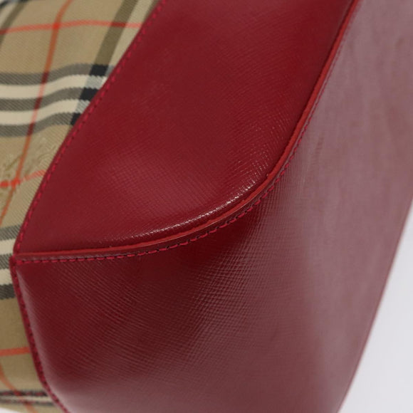 BURBERRY Nova Check Hand Bag Canvas Beige Gold Auth 123495