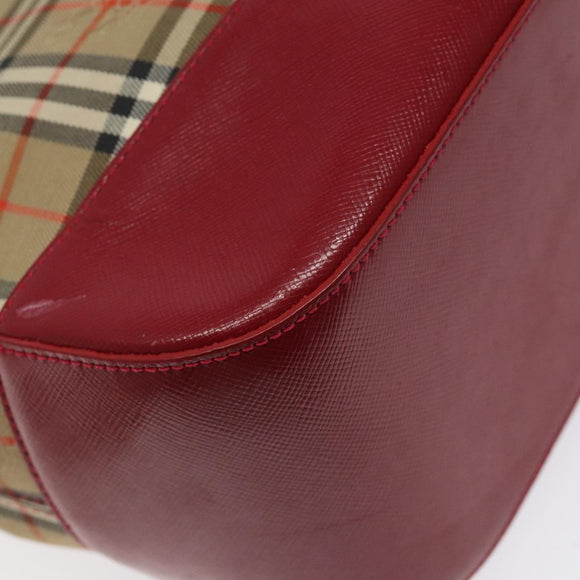 BURBERRY Nova Check Hand Bag Canvas Beige Gold Auth 123495