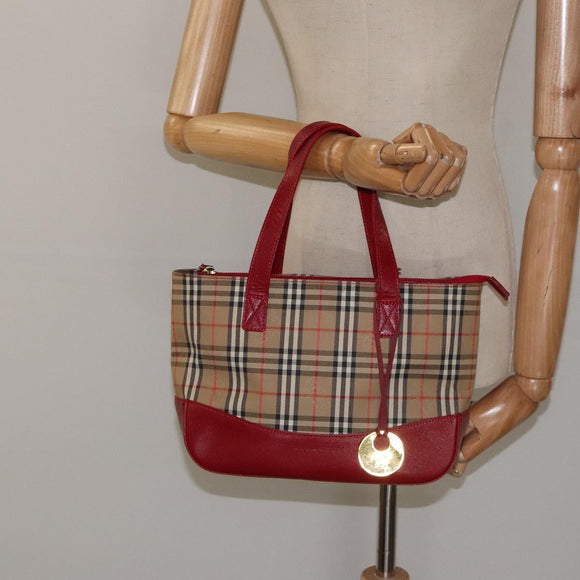 BURBERRY Nova Check Hand Bag Canvas Beige Gold Auth 123495