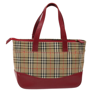 BURBERRY Nova Check Hand Bag Canvas Beige Gold Auth 123495 - 0