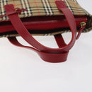 BURBERRY Nova Check Hand Bag Canvas Beige Gold Auth 123495-7