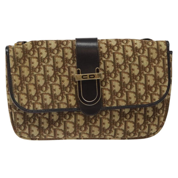Christian Dior Trotter Canvas Shoulder Bag Brown Gold Auth 123499