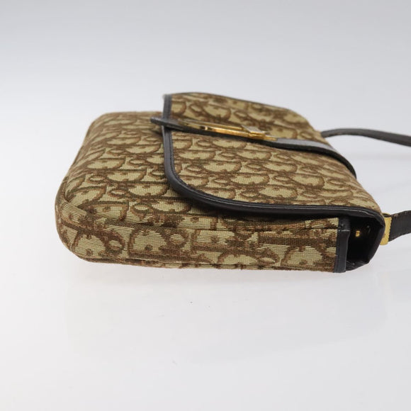 Christian Dior Trotter Canvas Shoulder Bag Brown Gold Auth 123499