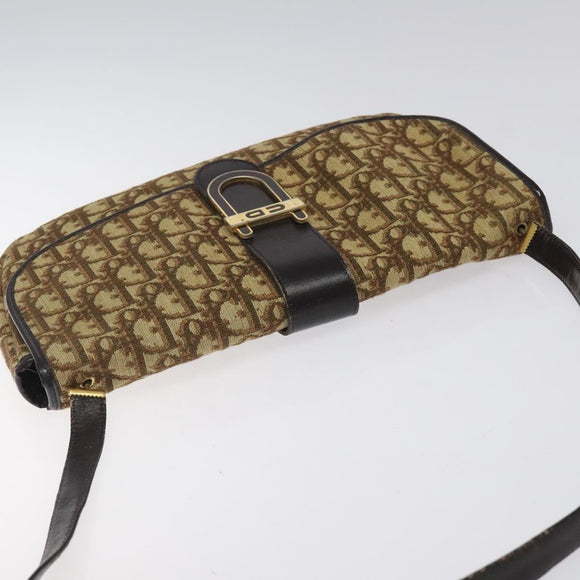 Christian Dior Trotter Canvas Shoulder Bag Brown Gold Auth 123499