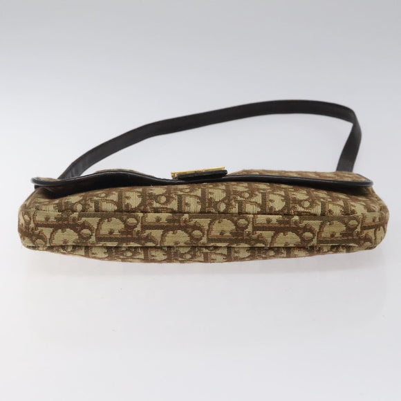 Christian Dior Trotter Canvas Shoulder Bag Brown Gold Auth 123499