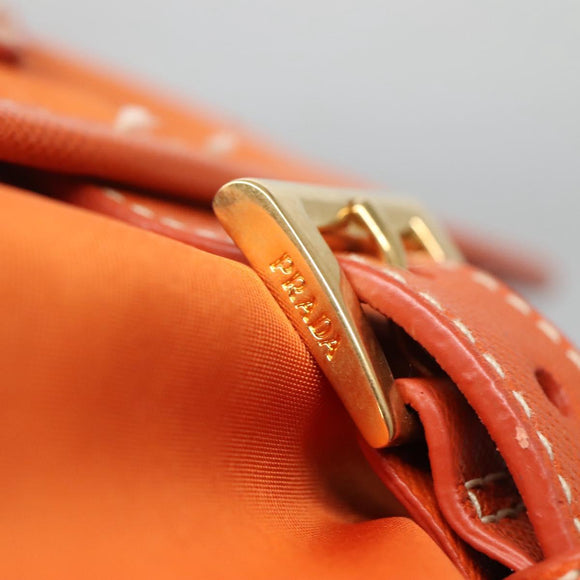 PRADA Shoulder Bag Nylon Orange Gold Auth 123505