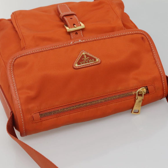 PRADA Shoulder Bag Nylon Orange Gold Auth 123505